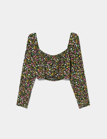 Top Bershka, negru floral