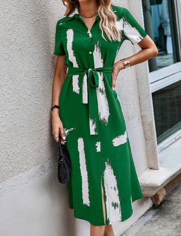 Rochie medie SHEIN, alb/verde