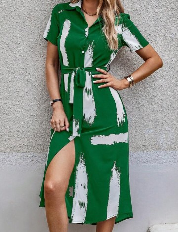 Rochie medie SHEIN, alb/verde
