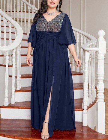 Rochie lunga UNITHORSE Plus Size, bleumarin