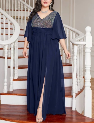 Rochie lunga UNITHORSE Plus Size, bleumarin Albastru