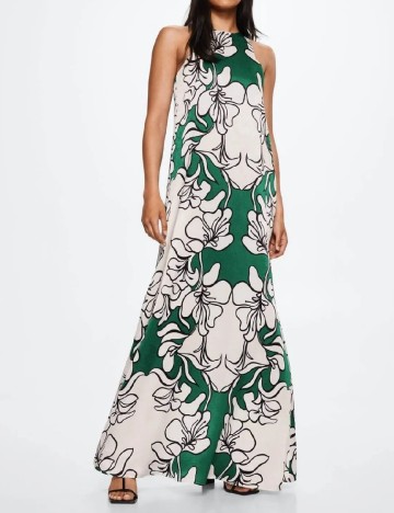 Rochie lunga Mango, alb/verde