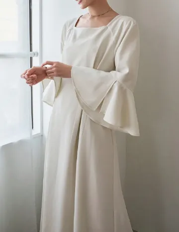 Rochie lunga Friful, ecru