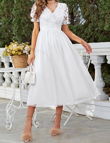 Rochie medie Simplee, alb