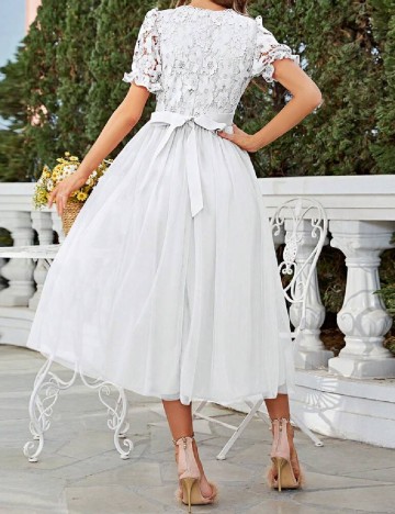 Rochie medie Simplee, alb