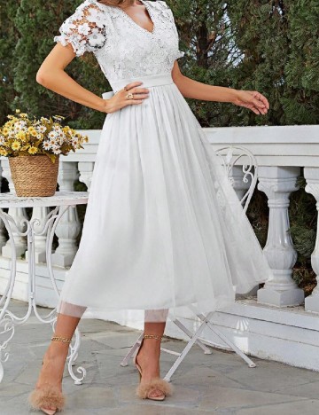 Rochie medie Simplee, alb