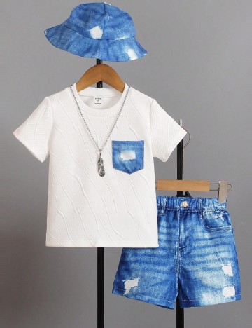 Compleu Shein Kids, alb/albastru