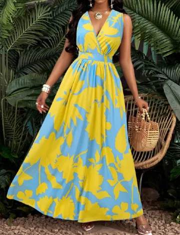 Rochie lunga SHEIN, albastru/galben Albastru
