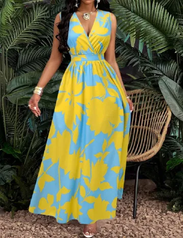 Rochie lunga SHEIN, albastru/galben Albastru