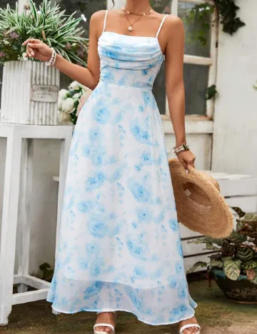 Rochie lunga SHEIN, alb/albastru