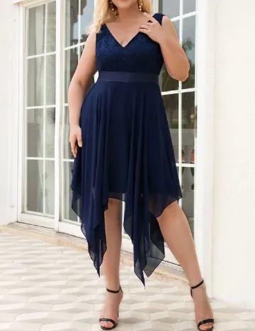 Rochie medie Ever-Pretty Plus Size, albastru Albastru