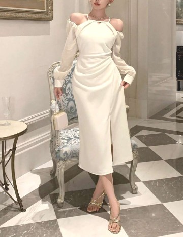 Rochie medie Dazy, ecru
