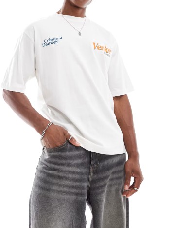 Tricou Oversize Criminal Damage, alb