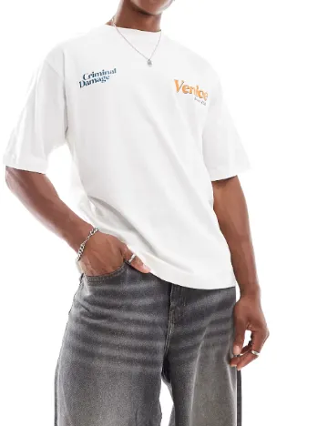 Tricou Oversize Criminal Damage, alb Alb