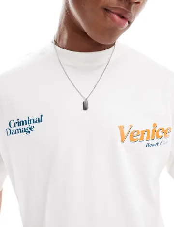 Tricou Oversize Criminal Damage, alb Alb