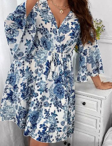 Rochie scurta SHEIN CURVE, alb/albastru