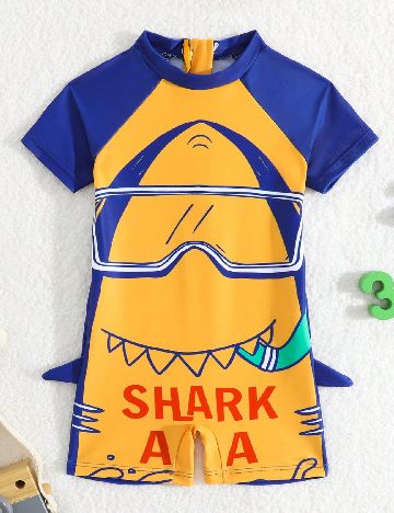 Costum de baie Shein Kids, galben/albastru
