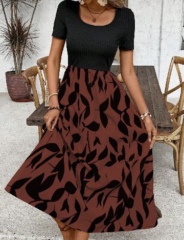 Rochie lunga SHEIN, negru/maro