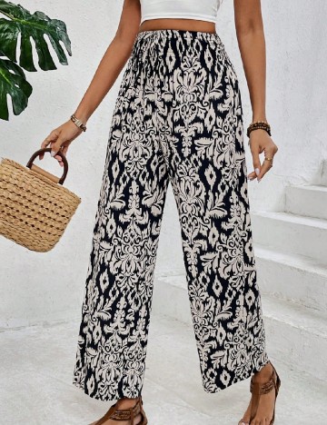 Pantaloni SHEIN, crem/negru