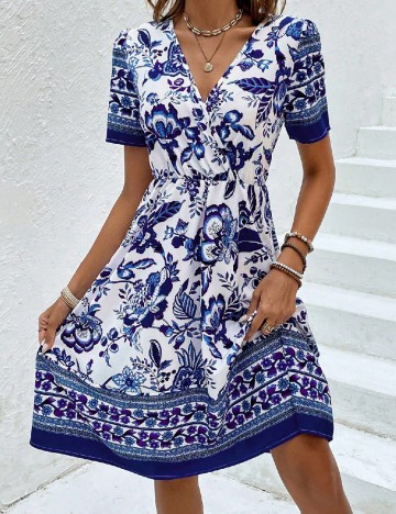 Rochie scurta SHEIN, albastru/alb