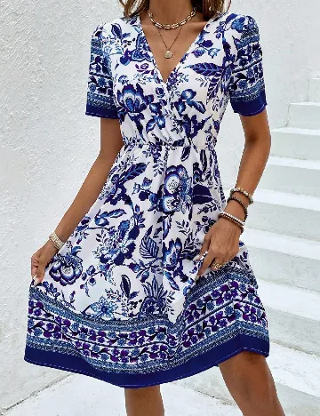 Rochie scurta SHEIN, albastru/alb
