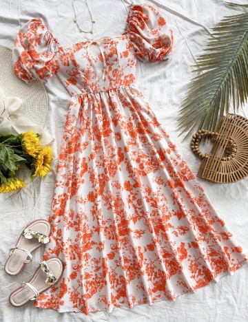 Rochie medie SHEIN, alb/portocaliu
