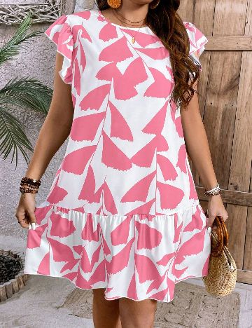 Rochie scurta SHEIN CURVE, roz/alb