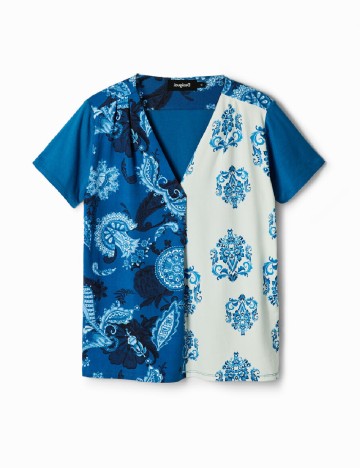 Tricou Desigual, albastru/alb
