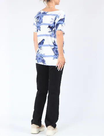 Tricou Desigual, albastru/alb