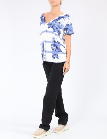 Tricou Desigual, albastru/alb