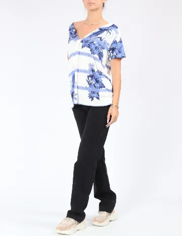 Tricou Desigual, albastru/alb
