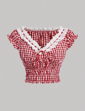 Top SHEIN CURVE, rosu/alb