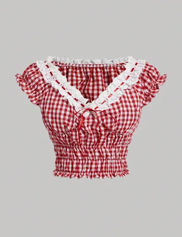 Top SHEIN CURVE, rosu/alb Rosu