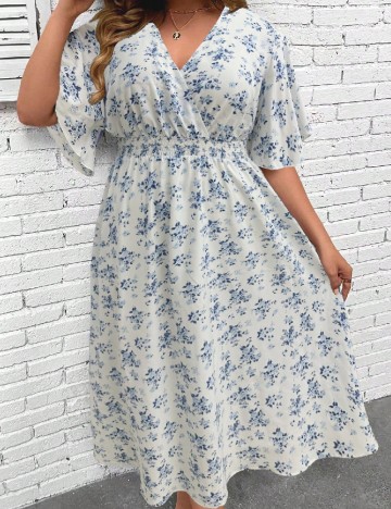 Rochie medie SHEIN CURVE, alb/albastru