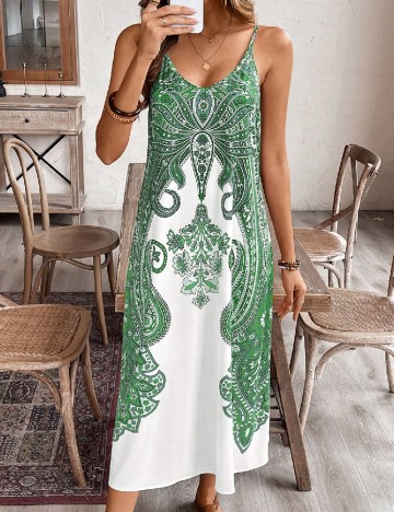 Rochie lunga SHEIN, verde/alb