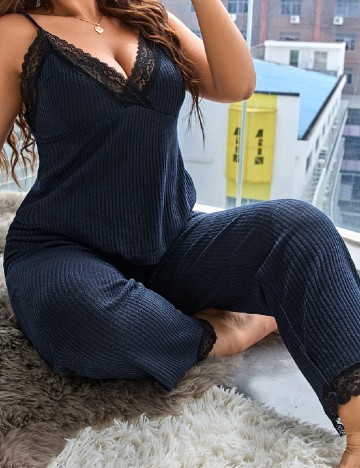 Pijama SHEIN CURVE, bleumarin