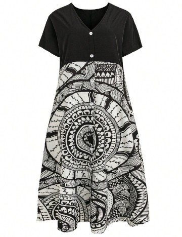 Rochie medie SHEIN, alb/negru