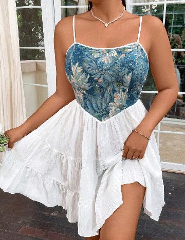 Rochie scurta SHEIN CURVE, alb/albastru