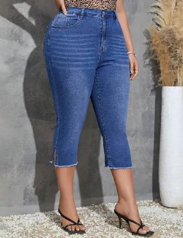 Pantaloni trei sferturi SHEIN CURVE, albastru