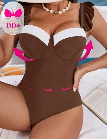 Costum de baie SHEIN, maro/alb