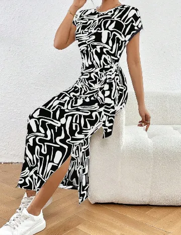 Rochie lunga SHEIN, negru/alb Negru
