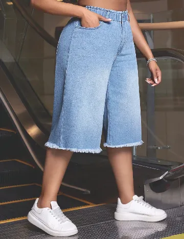 Pantaloni trei sferturi SHEIN CURVE, albastru