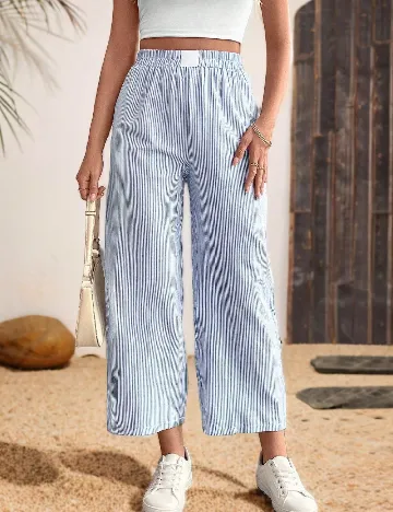 Pantaloni SHEIN, alb/albastru Albastru