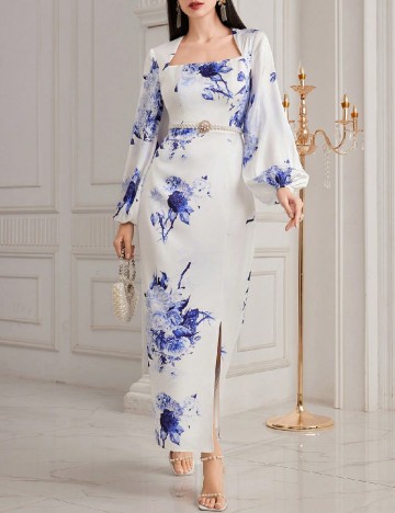 Rochie lunga SHEIN, alb/albastru
