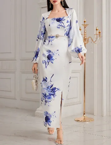 Rochie lunga SHEIN, alb/albastru
