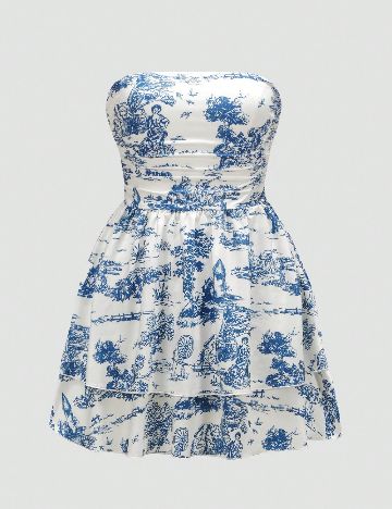 Rochie scurta SHEIN CURVE, alb/albastru