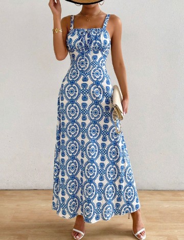 Rochie lunga SHEIN, albastru/alb
