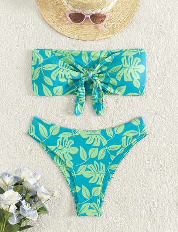 Costum de baie SHEIN, albastru/verde
