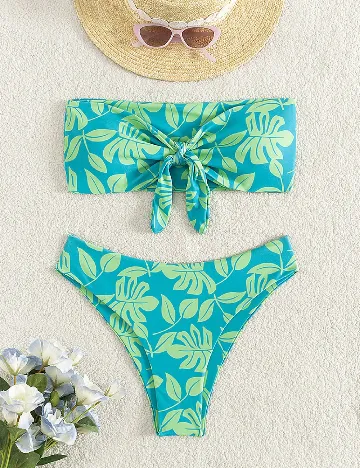 Costum de baie SHEIN, albastru/verde Albastru