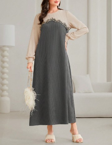 Rochie medie SHEIN, gri/crem
